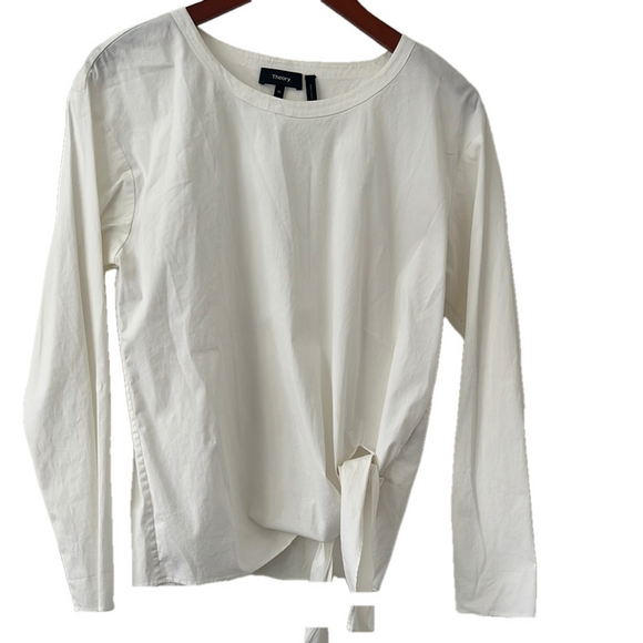Theory Tops - Theory White Long Sleeve Blouse with Tie Front